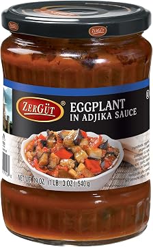 Zergut | Eggplant in Adjika Sauce | Plant-Based Sauce | Kosher | Vegan | No Artificial Colors, Additives, or Preservatives | 19oz / 540g Jar